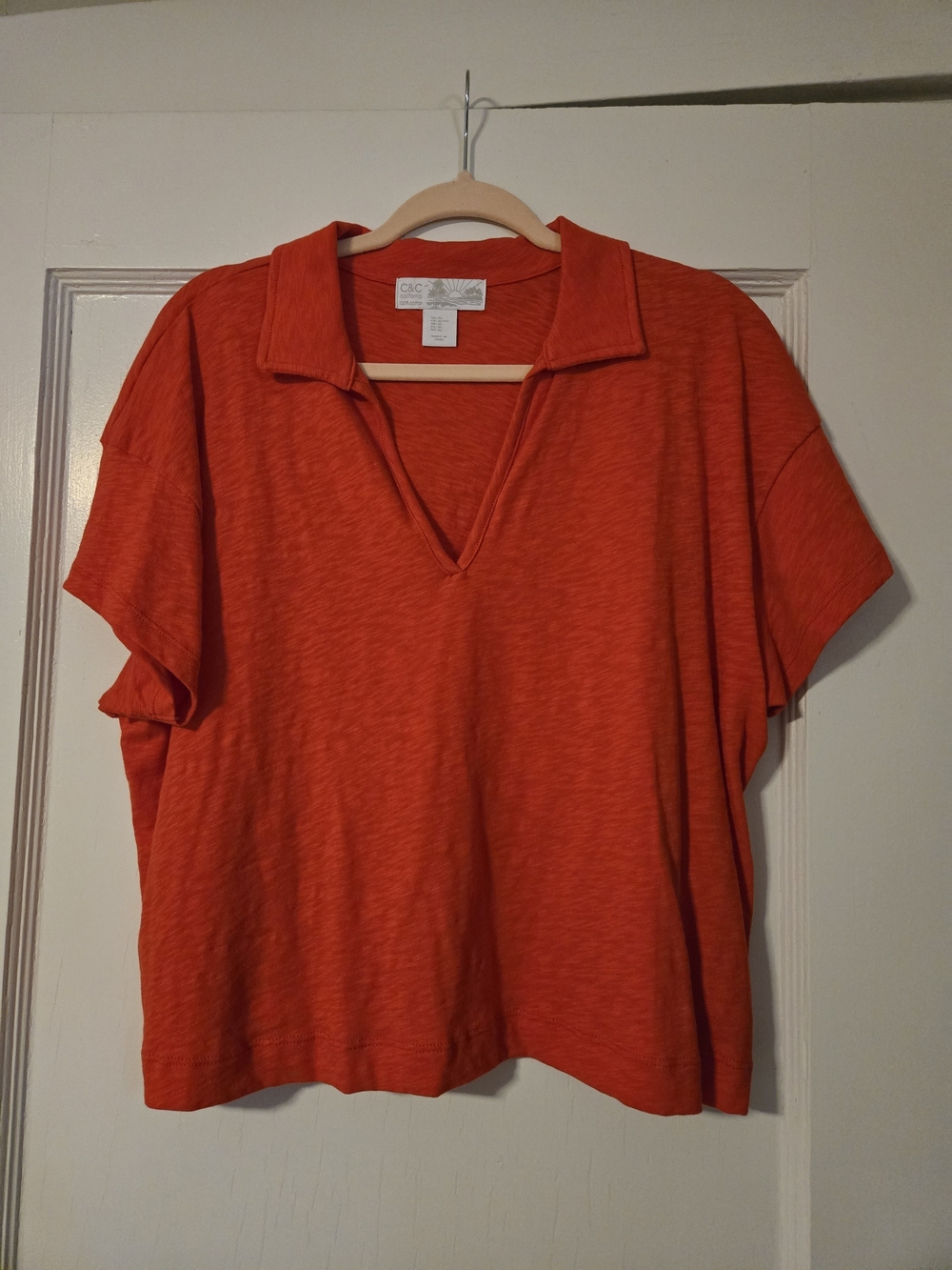 C&C California Orange V-Neck Polo Style Tee